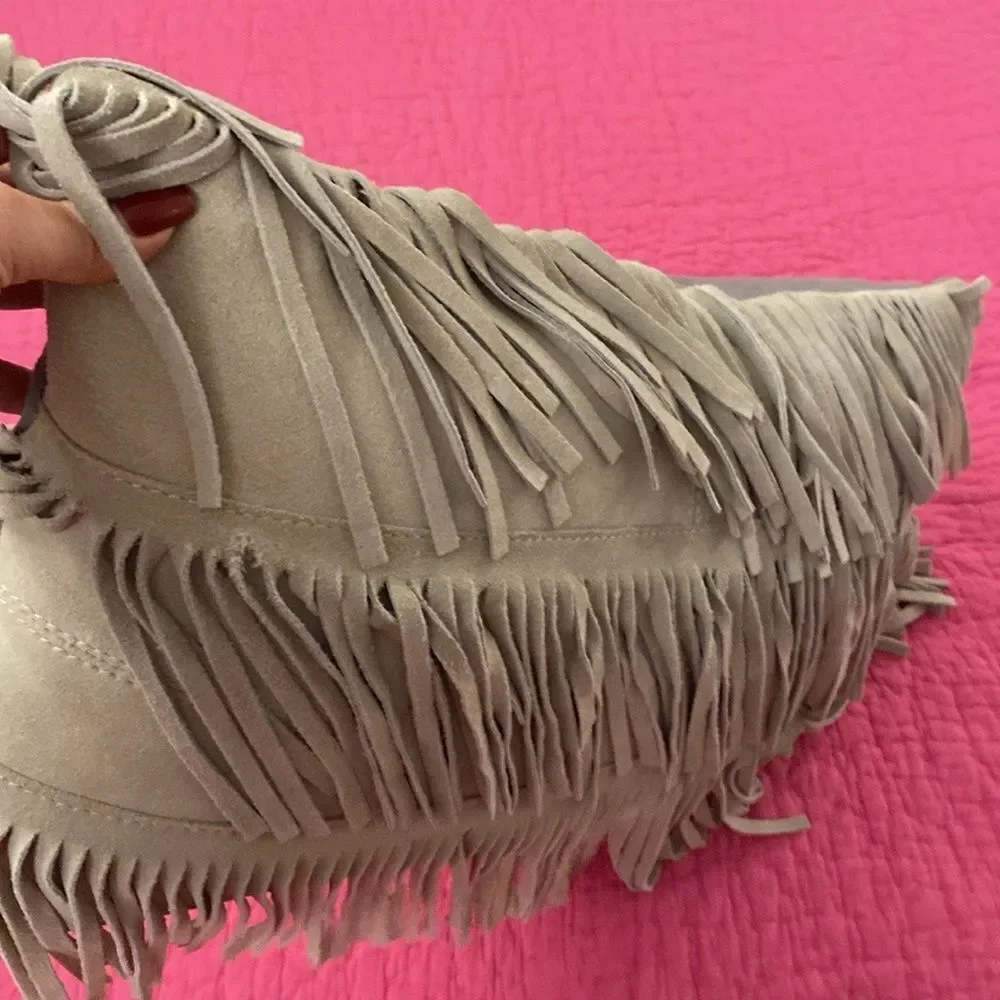 Genuine suede fringe Accent Pillow with Bohemian Charm